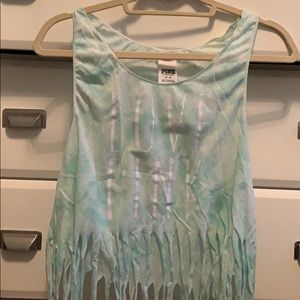Love pink fringe tank top